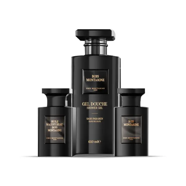 Coffret EDP 75ml + GD 650ml + Huile 75ml BOIS MONTAIGNE GRIS MONTAIGNE