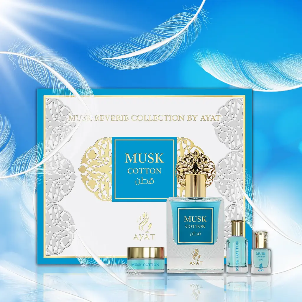 Coffret EDP 50ml Musc 5ml Huiles Parfumée 12ml et Vaseline de 18gr MUSK COTTON AYAT PERFUMES