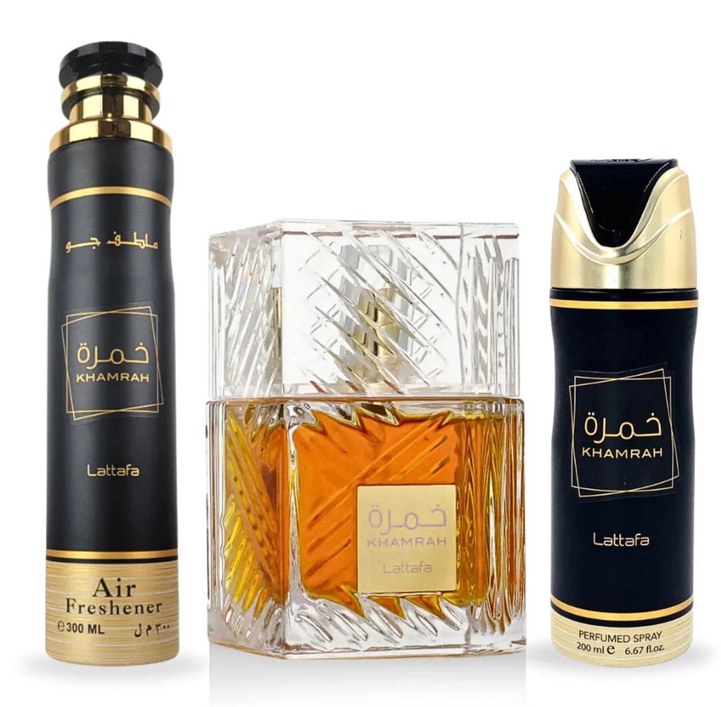 Coffret EDP 100ml + Déodorant 200ml + Désodorisant 300ml KHAMRAH LATTAFA